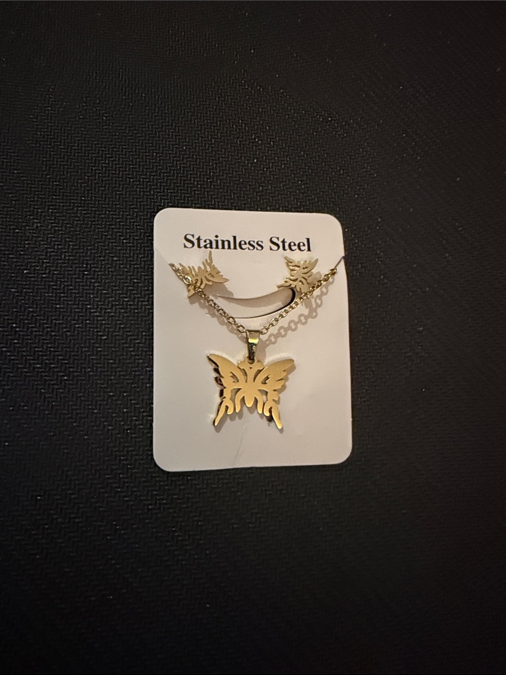Gold-Tone Butterfly Stainless Steel Necklace & Earrings Set